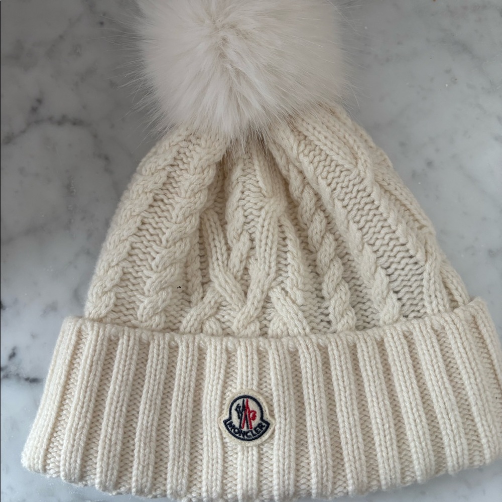 Moncler Wool Pom Pom Beanie - white / ivory